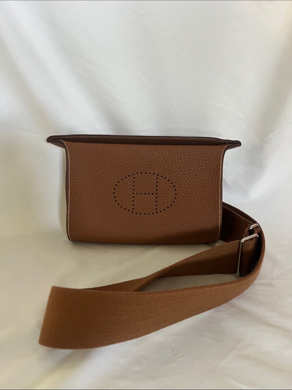 HERMES Togo Videopoches Brown Gold Leather Bag Silver Palladium
